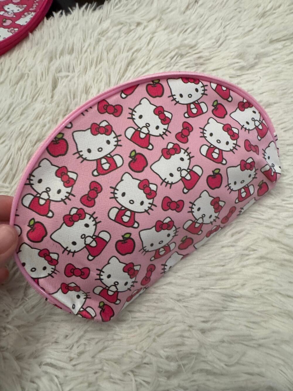 Hello Kitty pink makeup pencil pouch with red apples zipper
